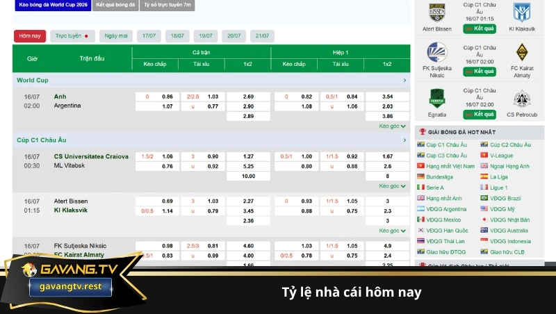 tỷ lệ nhà cái hôm nay