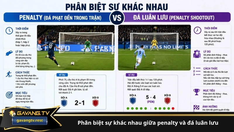 Phân biệt sự khác nhau giữa penalty và đá luân lưu